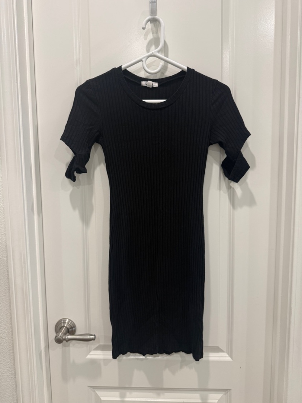 LNA Black Ribbed Short Sleeve Mini Dress